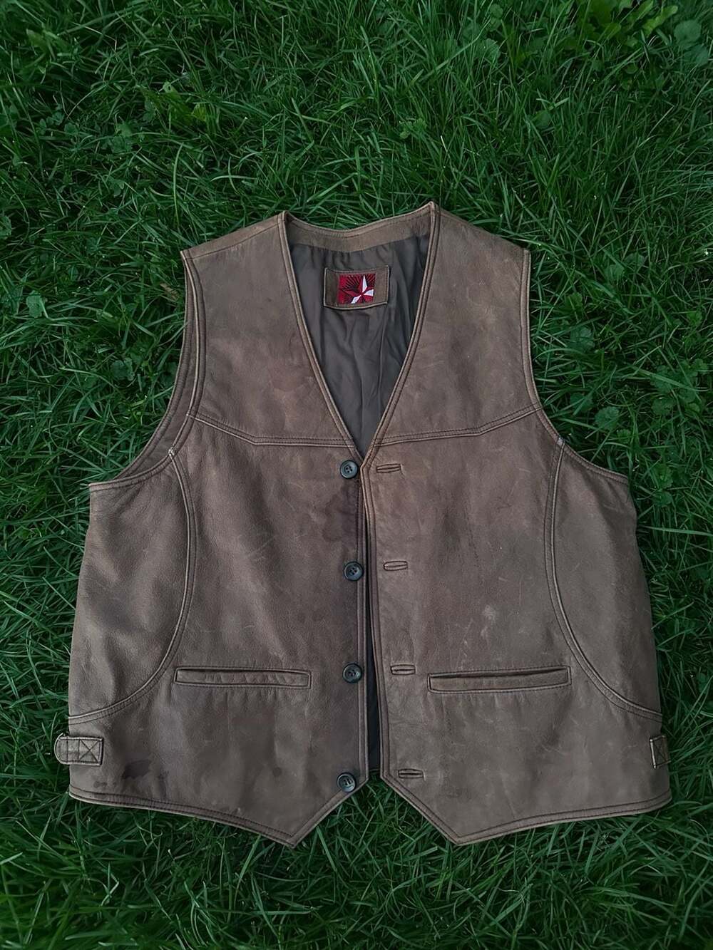 Vintage Men's Brown Genuine Leather Button Front Vest